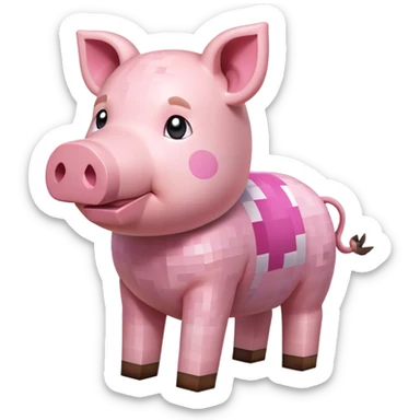 pink pig playing minecraft  sticker