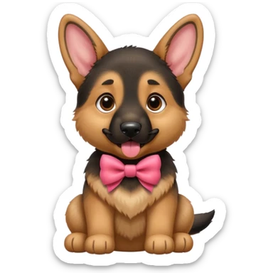 German shepherd puppy with the tonge out, with a bow in the neck, like a gift.  sticker