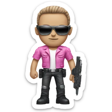 friendly looking terminator wearing pink clothes sticker