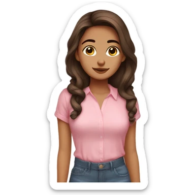 hispanic pretty girl with brown hair in pink shirt coquette aesthetic  sticker