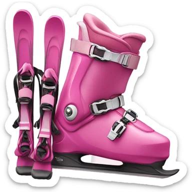 Pink ski boots and standing skis behind boots sticker