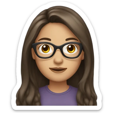 Brunette girl with long hair wearing glasses sticker