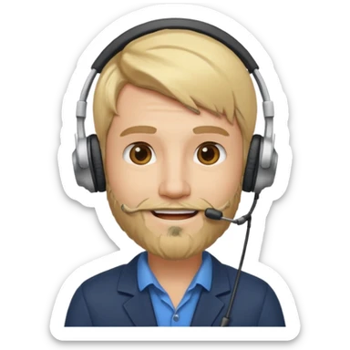 a sales agent with headphones and beard blonde hair smile sticker