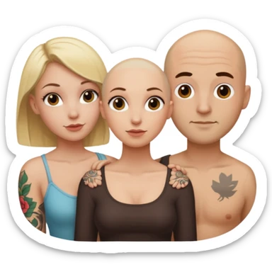throuple blonde female brunette female with tattoed bald male sticker