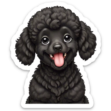 Cinematic Cute Yawning Black Poodle Portrait Emoji, Head tilted slightly with a dramatic, wide-open yawn, displaying a soft, curly jet-black Fur with a refined texture, floppy ears slightly drooping, round dark eyes barely open in drowsy contentment, Simplified yet irresistibly adorable features, highly detailed, glowing with a soft, cozy glow, high shine, relaxed yet expressive, stylized with a touch of whimsy, bright and endearing, soft glowing outline, capturing the essence of a sleepy yet affectionate companion, so drowsy it feels like it could stretch right out of the screen and curl up for a nap! sticker
