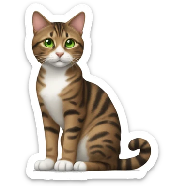 brown tabby cat with white chest and paws with green eyes sticker