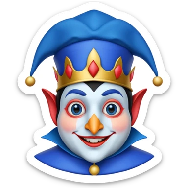 crazy funny colorful real penguin jolly joker, medieval, vintage, court jester, mac os icon, blue color sticker