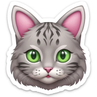 grey tabby cat: pink ears fur green eyes sticker