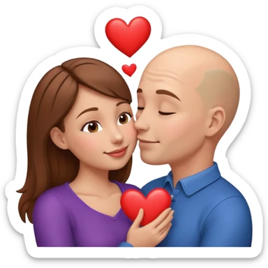 Loving couple kissing, Love, hearts. Woman brown hair, man is bald sticker