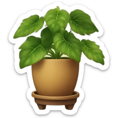 divine plant with big leaves in a brown flower pot on a stand in golden with four feet sticker