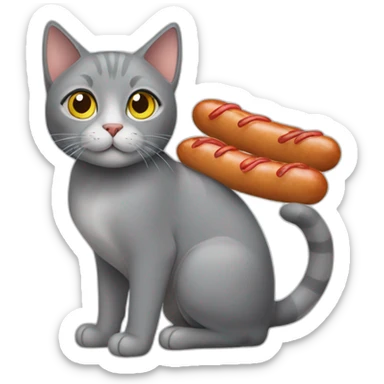 Gray cat with sausages  sticker