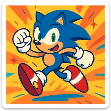 Sonic the Hedgehog, classic blue video game character, energetic pose, vibrant colors, cartoon style sticker