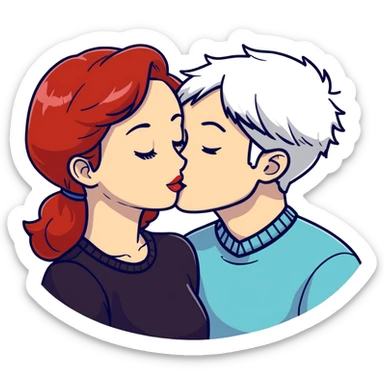 redhead girl kissing white-haired boy sticker