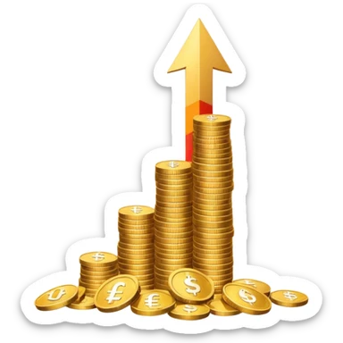 investment concept with upward arrow and money with more colors sticker
