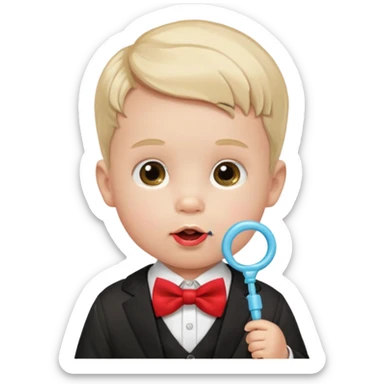 baby guy, with pacifier, wearing pastor custome, red bow tie sticker