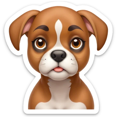 Cinematic Cute Fawn Boxer Portrait Emoji, Head tilted playfully and inquisitively, with a glossy fawn coat highlighted by a white muzzle and chest, round, sparkling brown eyes filled with curiosity, Simplified yet irresistibly adorable features, highly detailed, glowing with a warm, friendly glow, high shine, affectionate and lively, stylized with a touch of whimsy, bright and endearing, soft glowing outline, capturing the essence of a mischievous yet loving pup, so playful it feels like it could bound out of the screen and into your arms! sticker