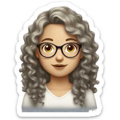 curly white Slavic girl with dark long hair and glasses sticker