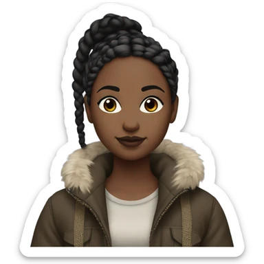 Black girl with boho braids, heavy makeup, FOV and realistic settings, with a crop top and a Canada goose jacket sticker