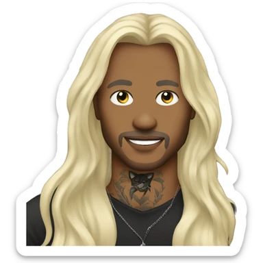 Black cat on man with long blonde hair and tattoos  sticker