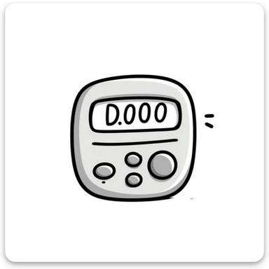 A gym interval timer/stopwatch with display and buttons in pastel colors (dd9fb0, ffc6d3, a3bfc9, c4bee2, f1b091), hand-drawn doodle style sticker