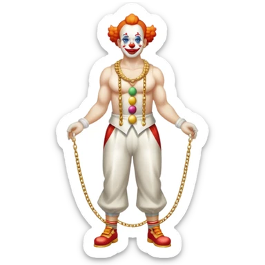 clown with golden chain on the neck doing gym, full height sticker