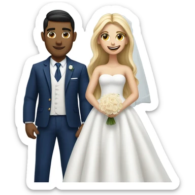 Puerto rican beard short hair with blue hat and navy blue suit getting Married with blond long hair girl with white  wedding dress  sticker
