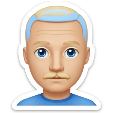Man shaved head blue eyes blonde mustache sticker
