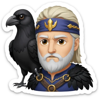 norse god odin with one eyepatch on his left eye and raven on his shoulder sticker