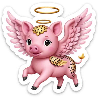 Cheetah print flying pig with angel wings sticker