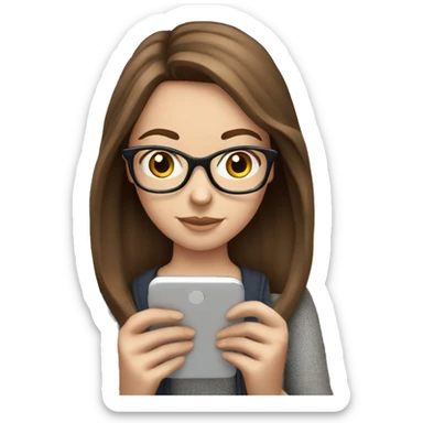 White girl with glasses and brown  hair reading on smart phone sticker