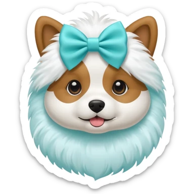 Fluffy dog with aqua bow sticker