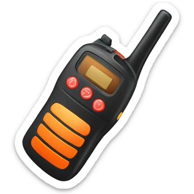 black walkie talkie with red-orange button on side sticker