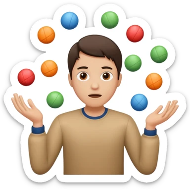 an emoji that depicts a product manager juggling work with panic sticker