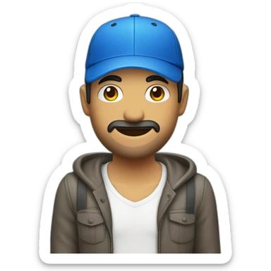 hombre vestido de azul con gorra sticker