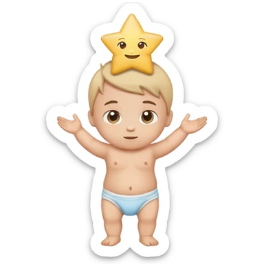 Proud baby boy emoji, hands on hips, little star above head sticker
