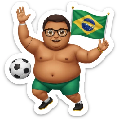 make an guy called pedro who is dancing with a football and playing brazzilian phonk and hee has glasses and is obese and make it look like hes listening to brazzilian phonk so it has a brazil flag and text saying phonk on it and give him demon laser eyes sticker