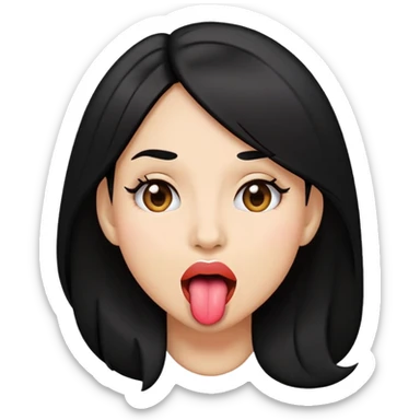 tongue out emoji with blackhair, women sticker