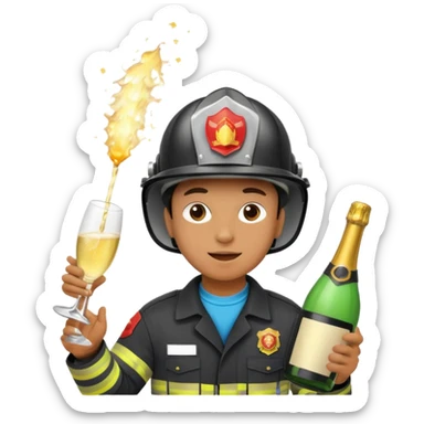 A firefighter extinguishing a party sticker