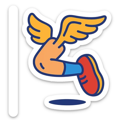 a flying leg with wings, cartoonish and fun sticker