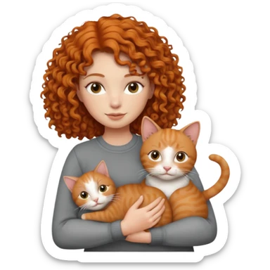 a ginger curly hair woman vet holding a cat sticker