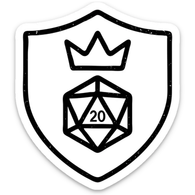 minimalist outlined icon of a shield, crown, or DM screen with DnD/RPG hint, very worn and distressed effect sticker