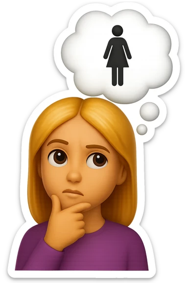 emoji stile iphone di una donna con nuvoletta di pensiero con all'interno la toilet per donne, iperrealistico 4k sticker