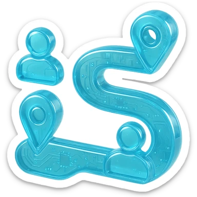 Flat icon of a winding path with user avatars and milestones, cyan blue sticker