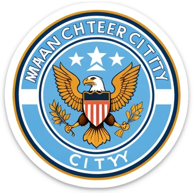 Manchester City soccer team logo, sky blue circular emblem with eagle sticker
