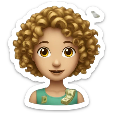 Curly European Girl and money sticker