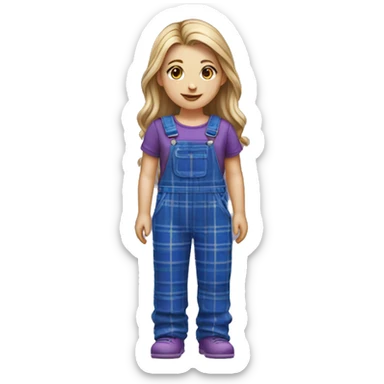 White girl wear a blue purple long plaid tartan overall sticker