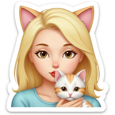 A pretty alternative woman kissing a kitty on the forehead so tenderly sticker