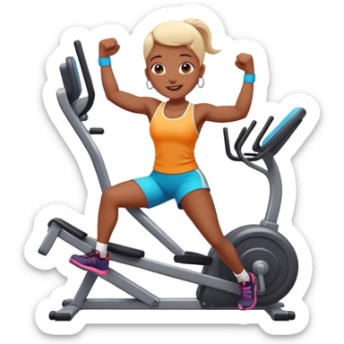Enthusiastic character exercising with vibrant gym equipment sticker