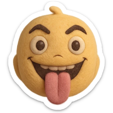 Make this crazy emoji more human with realistic skin texture, human-like eyes and mouth, keep the wild expression, 3D plush portrait style, front facing, transparent background. sticker