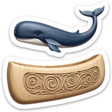 Scandinavian carving icon, whale bone with intricate Norse patterns, chisels and carving tools, minimalistic style, clean lines, transparent background. sticker